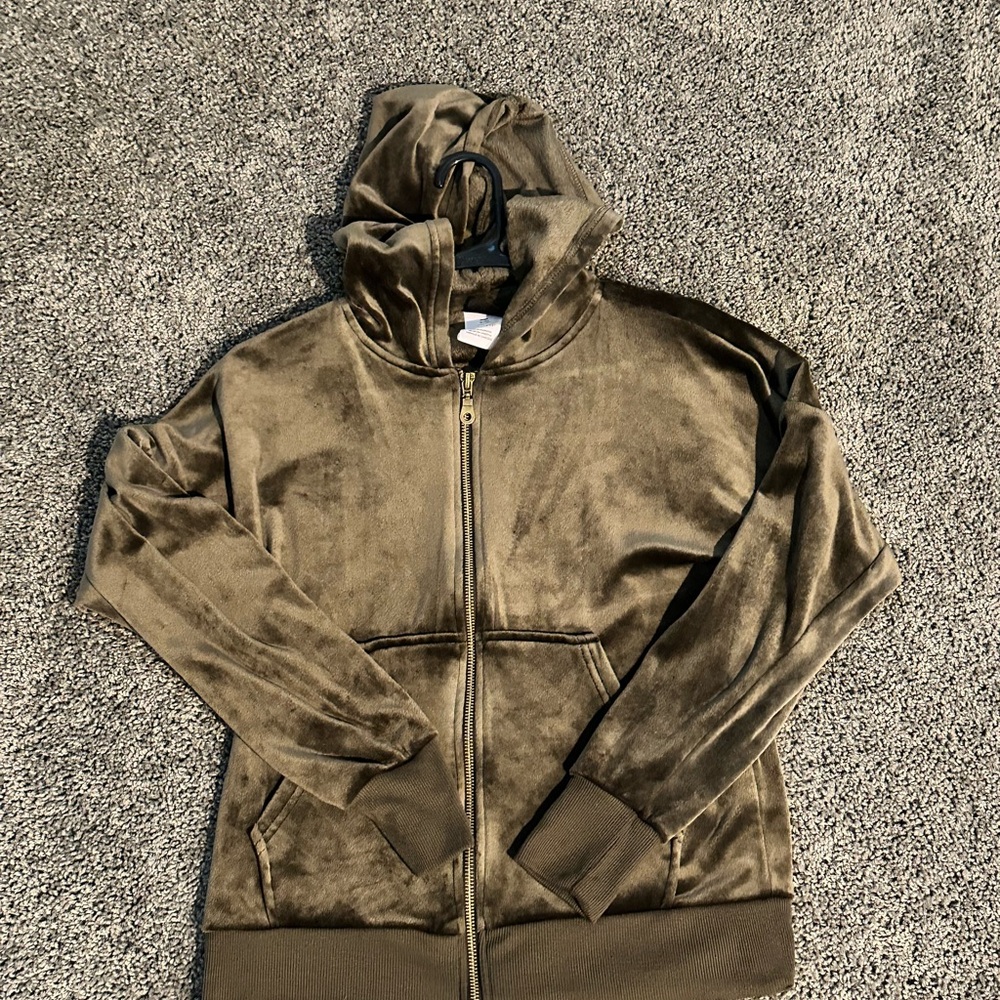 Brown Velour Zip-Up Hoodie